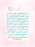 blue stitched letters sticker sheet