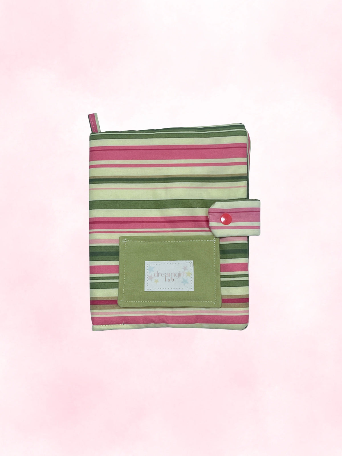 a5 fabric journal cover (striped pink and green)
