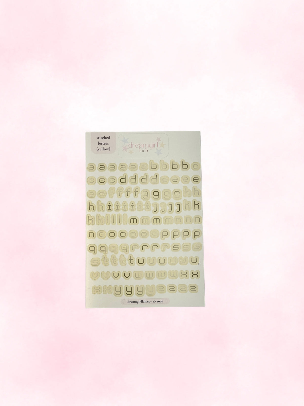 yellow stitched letters  sticker sheet