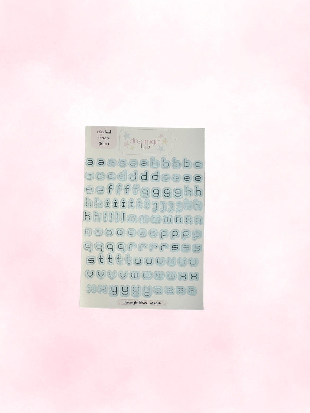 blue stitched letters sticker sheet