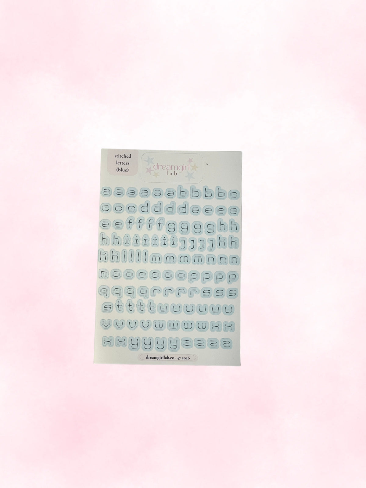 blue stitched letters sticker sheet
