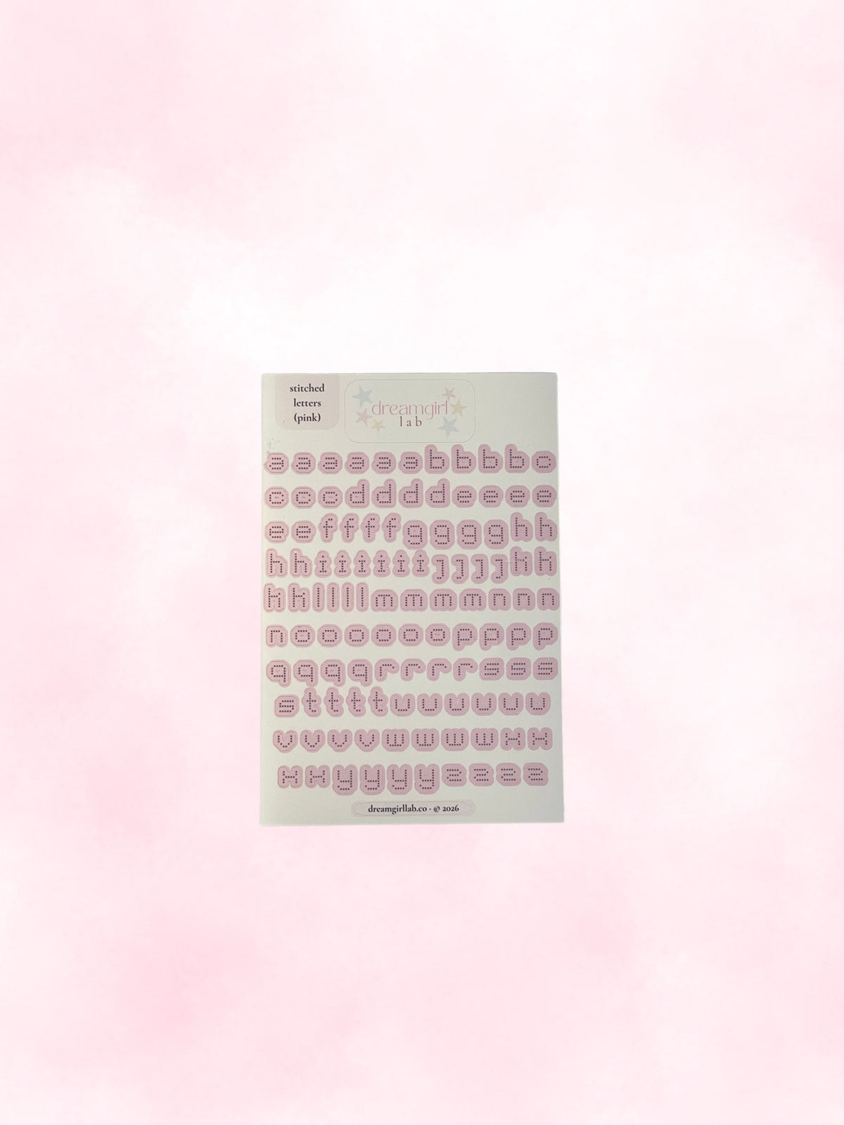 pink stitched letters sticker sheet